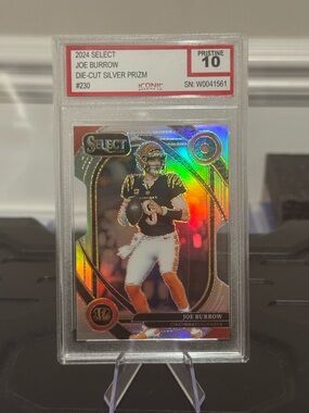 🔥 2024 Joe Burrow Panini Select Die Cut Silver Prizm. ICONIC GRADED 10